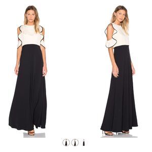 Jill Stuart Cream & Black Ruffle Trim Maxi Gown Size 6 NWT
